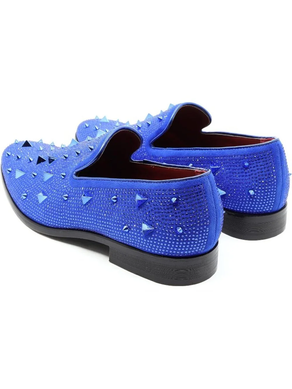 Matrocharm Men's Blue Rubber Vintage Spike Rhinestone Loafer Slip On Party Shoes
